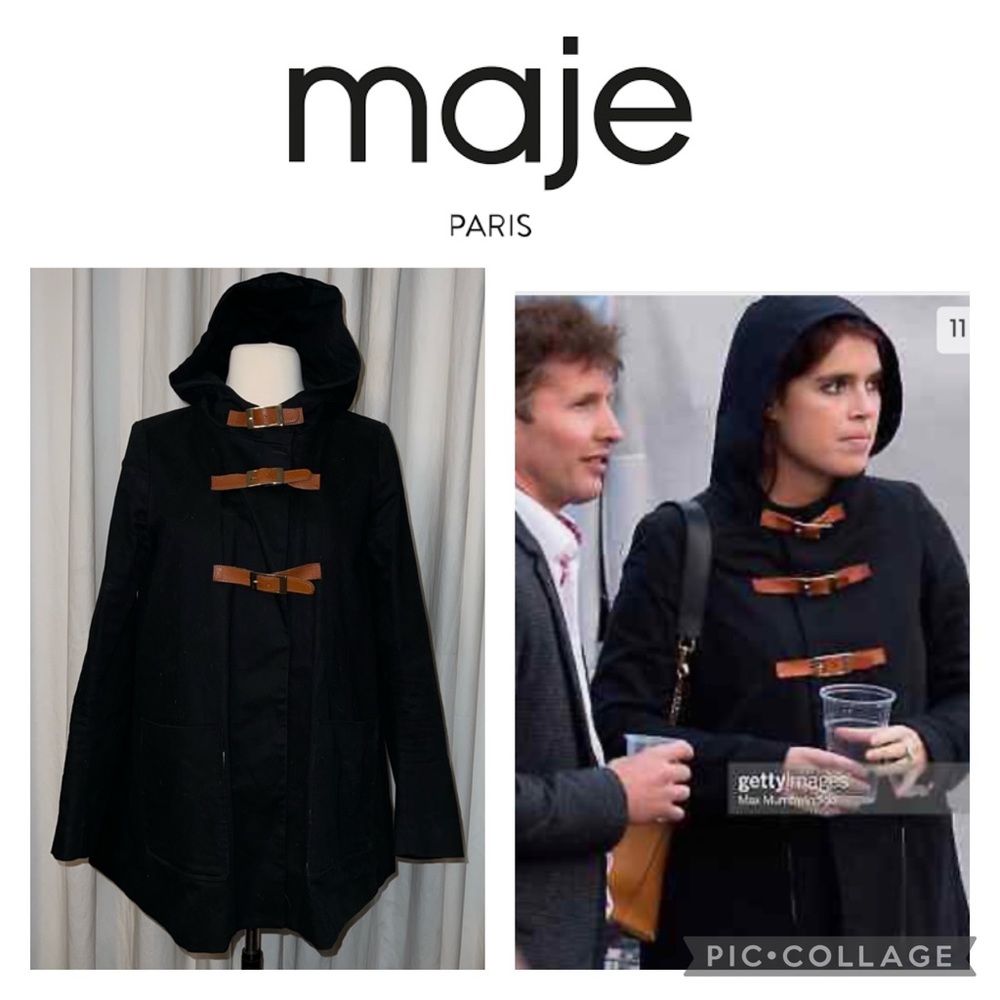 MAJE Paris “Escorte” Black Hooded Triple Buckle Jacket/Coat 40